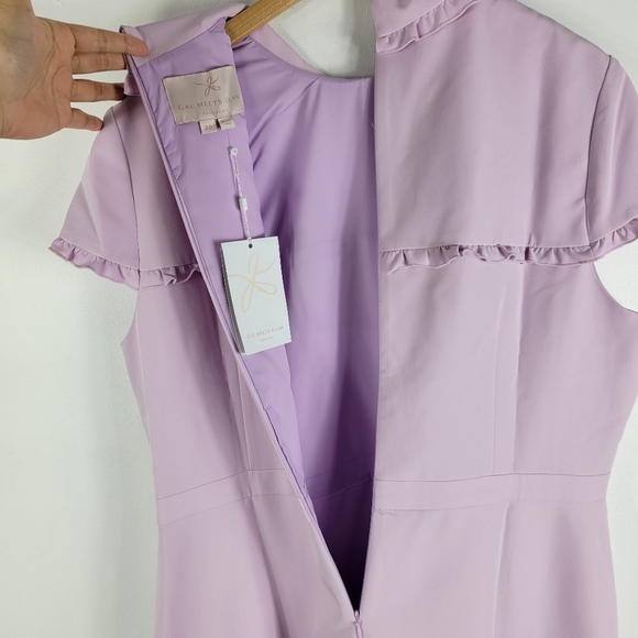 New Gal Meets Glam Emma Ruffle Peter Pan Collar Short Sleeve Sheath Dress Lilac - Picture 10 of 12